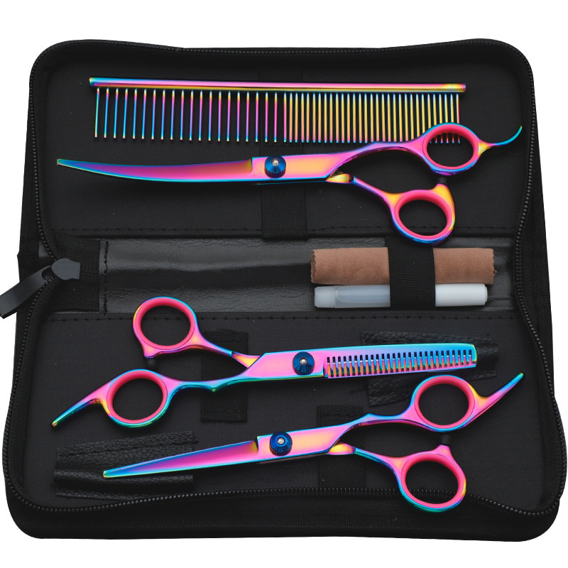 High-quality pet scissors, beauty tool sets, decoration hair clippers, 7-inch straight scissors, curved and upturned scissors, dog and teddy hair clippers from the Internet undefined
