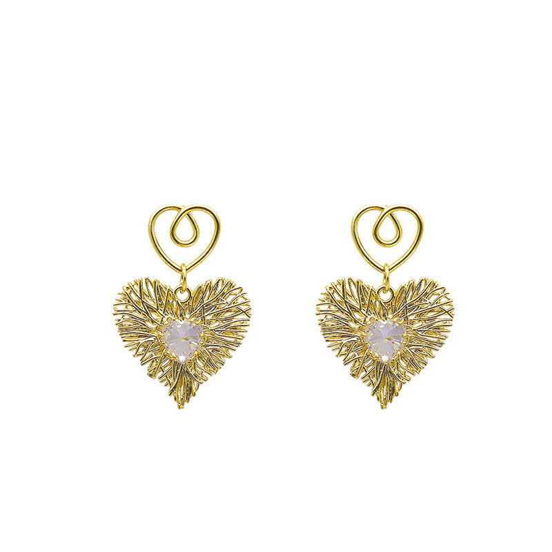 s925 Silver needle Long Double Heart Sparkling Diamond tassel earrings Heart-shaped diamond-encrusted Dongdaemun heart-shaped women's stud earrings Item Picture