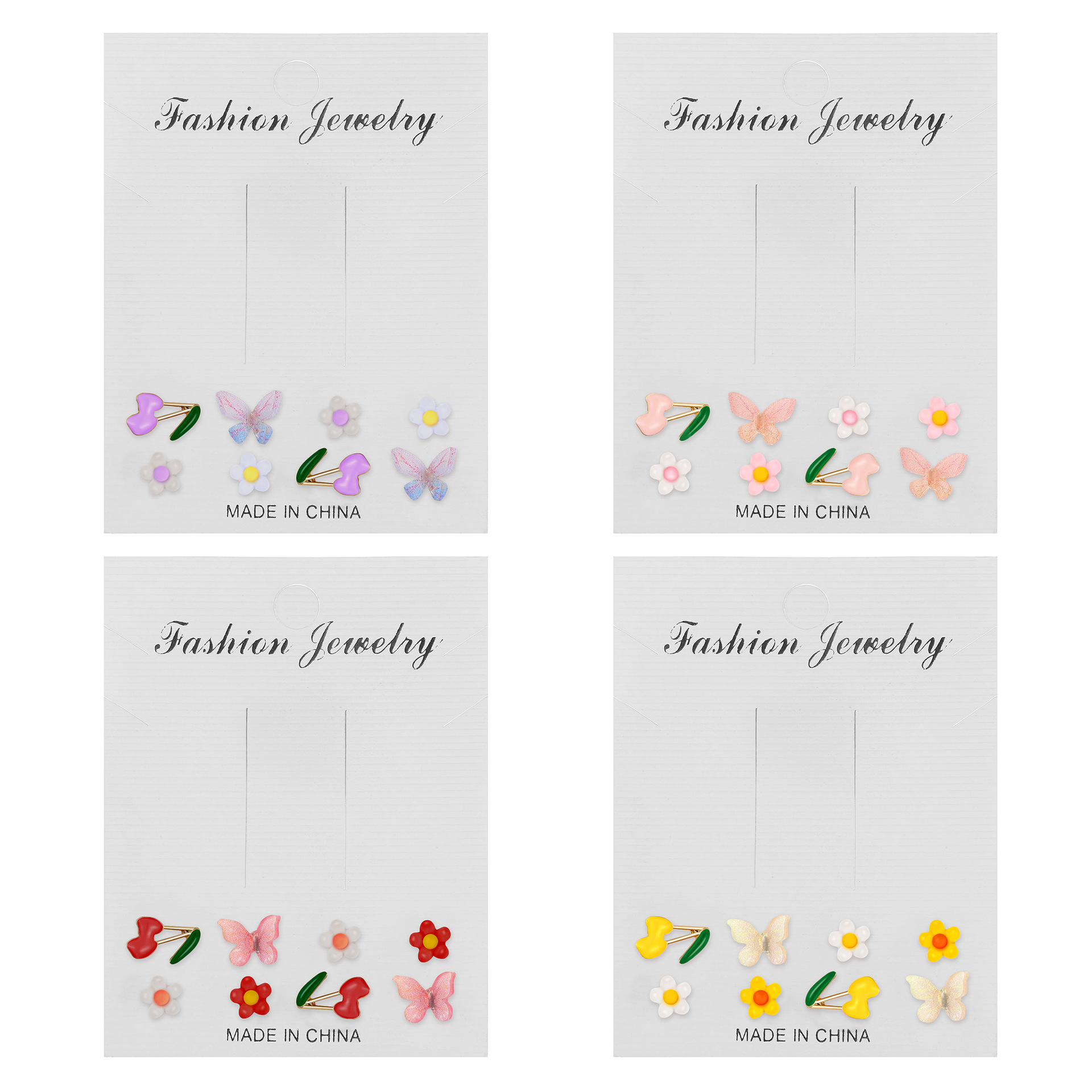 New cross-border ins colorful fruit, butterfly and flower stud 8-piece set of creative small accessories crystal card earrings Item Picture