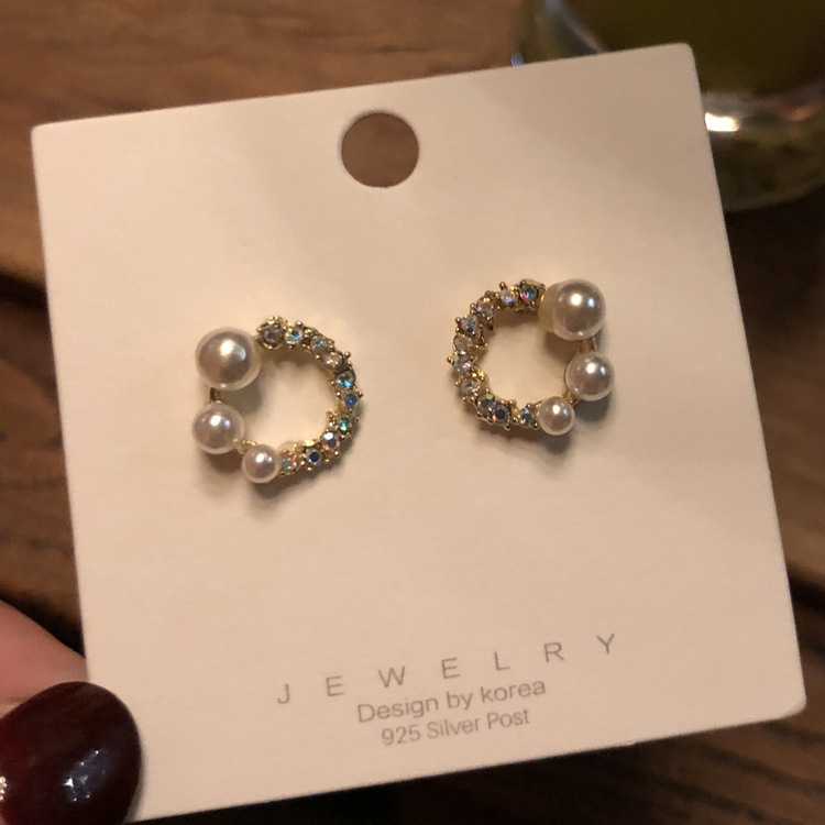 S925 silver needle full diamond exquisite small ear rings, elegant Korean pearl stud earrings, popular female earrings full figure
