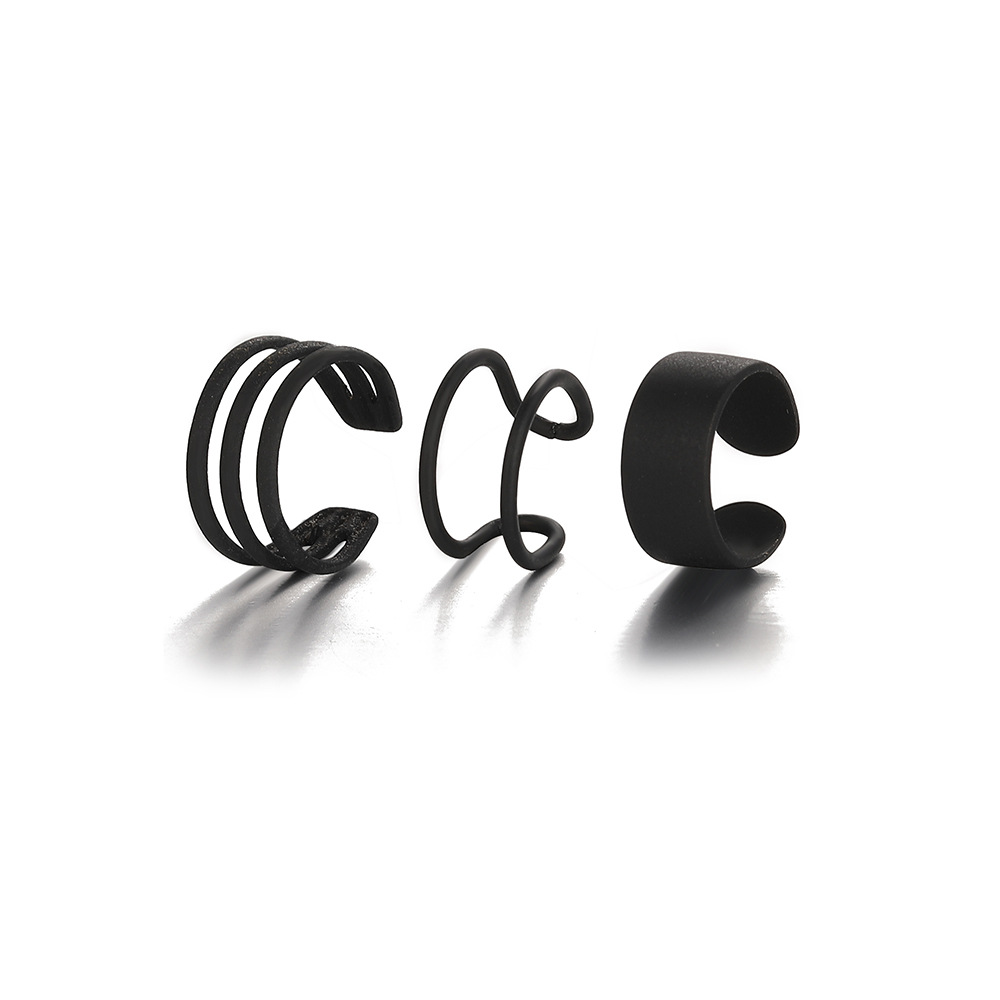 New European and American creative, personalized black ear bone clip set without ear holes, three-piece set, simple multi-layer C-shaped ear clips Item Picture