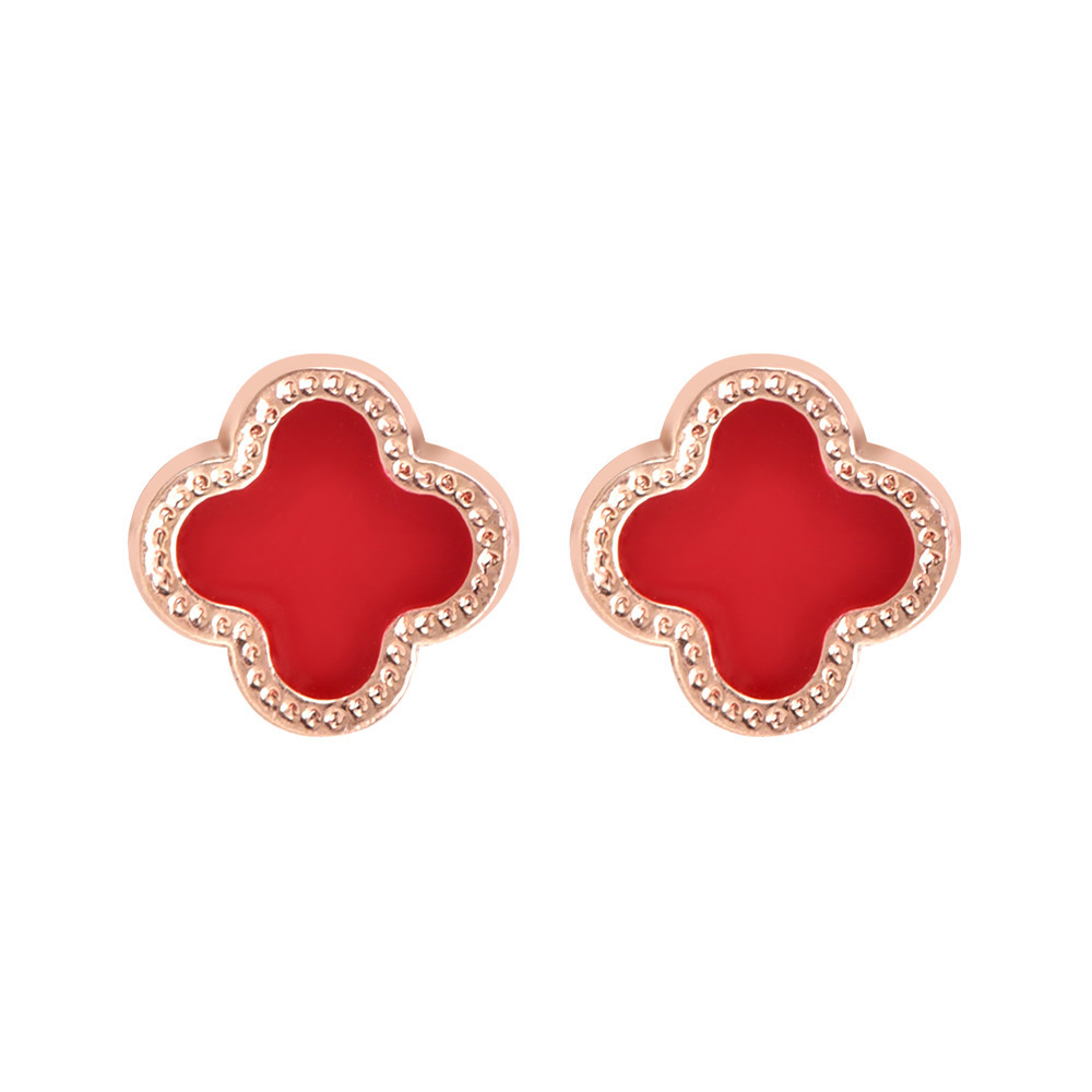 Douyin's popular four-leaf clover earrings are simple and black in style, with individual packaging and geometric shape, suitable for both men and women details Picture