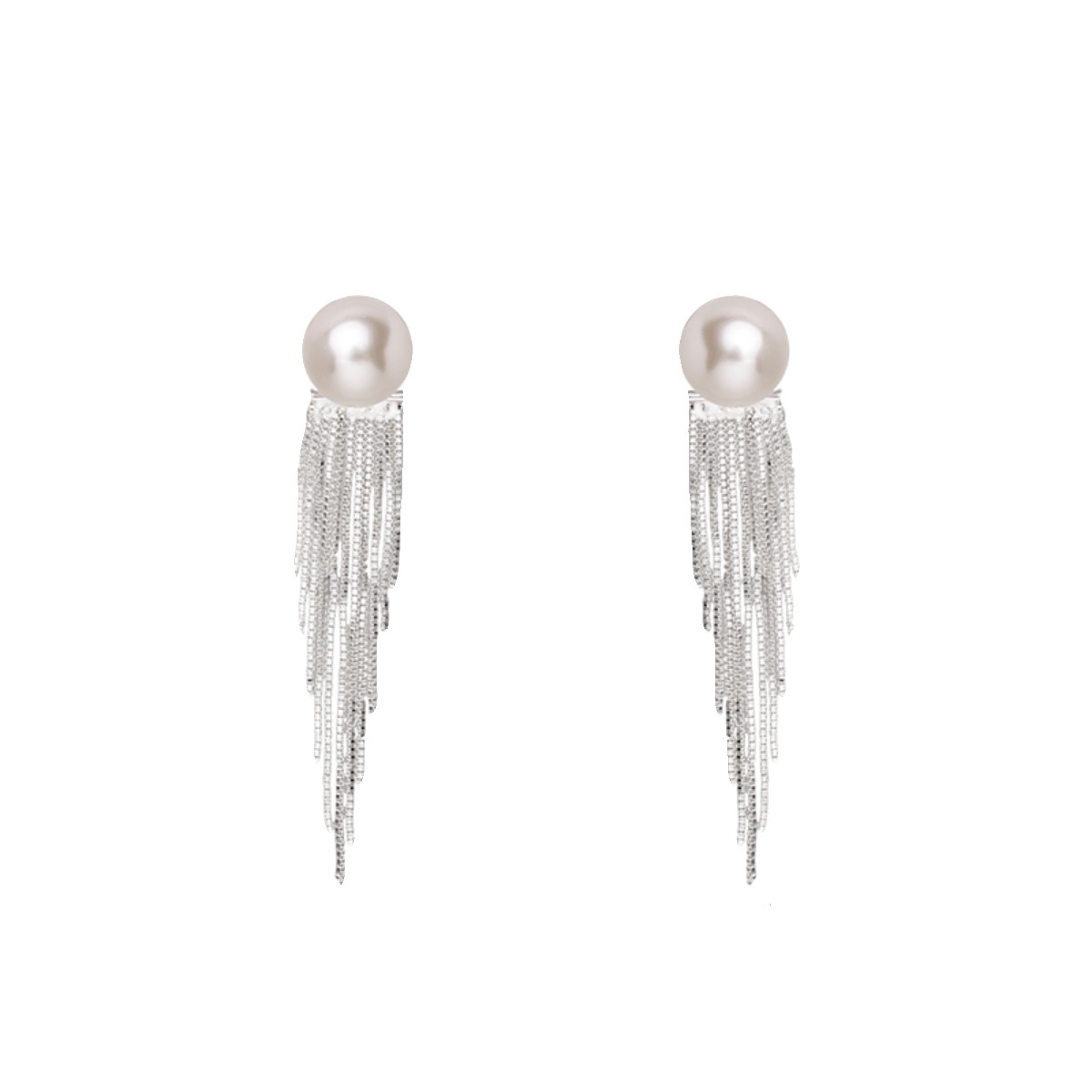 925 Silver Needle Pearl tassel earrings, unique and niche design, light luxury and high-end feel, stud earrings, elegant earrings wholesale Item Picture