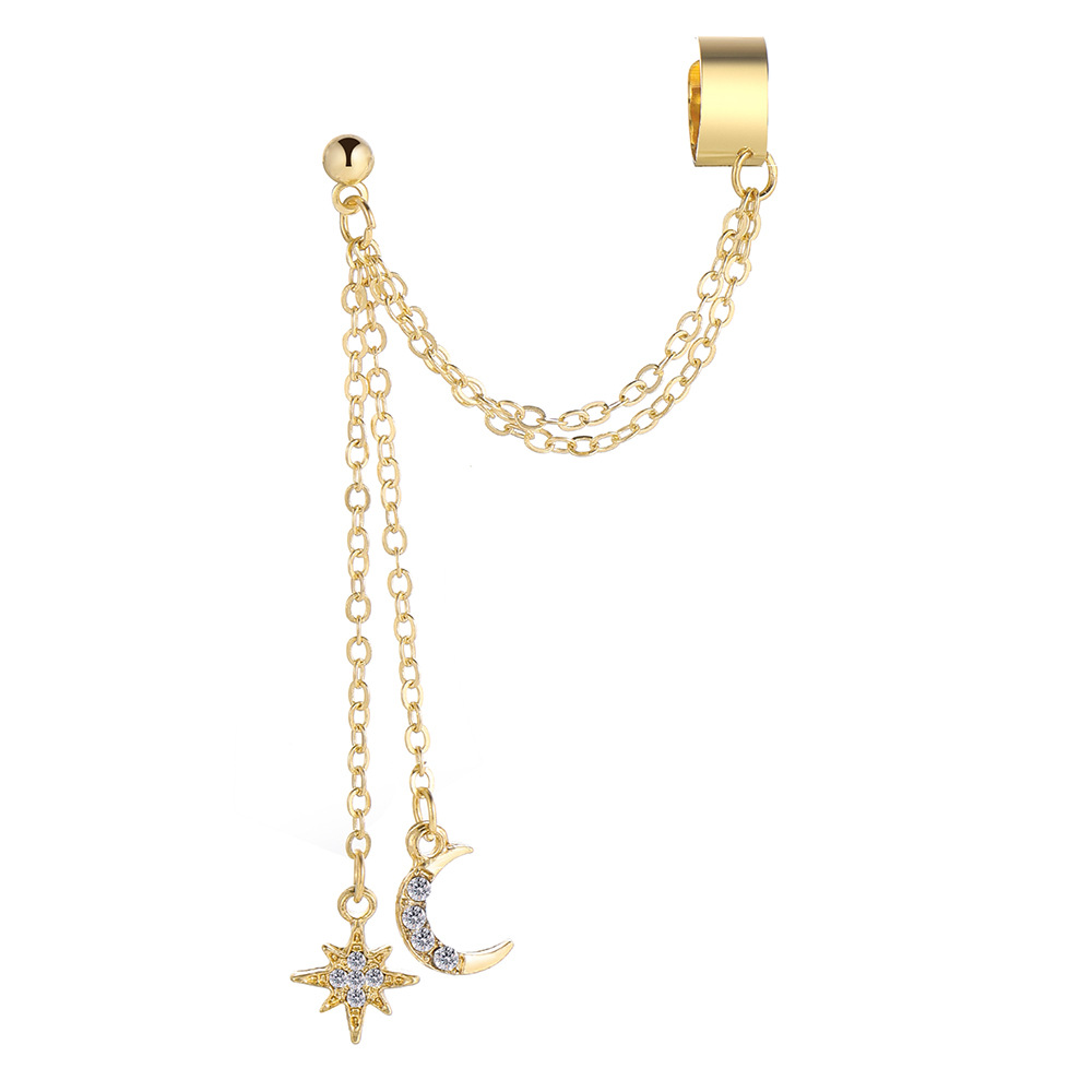 New cross-border ear bone clips from Europe and America, creative and personalized full-diamond five-pointed star moon pendant earrings for women Item Picture