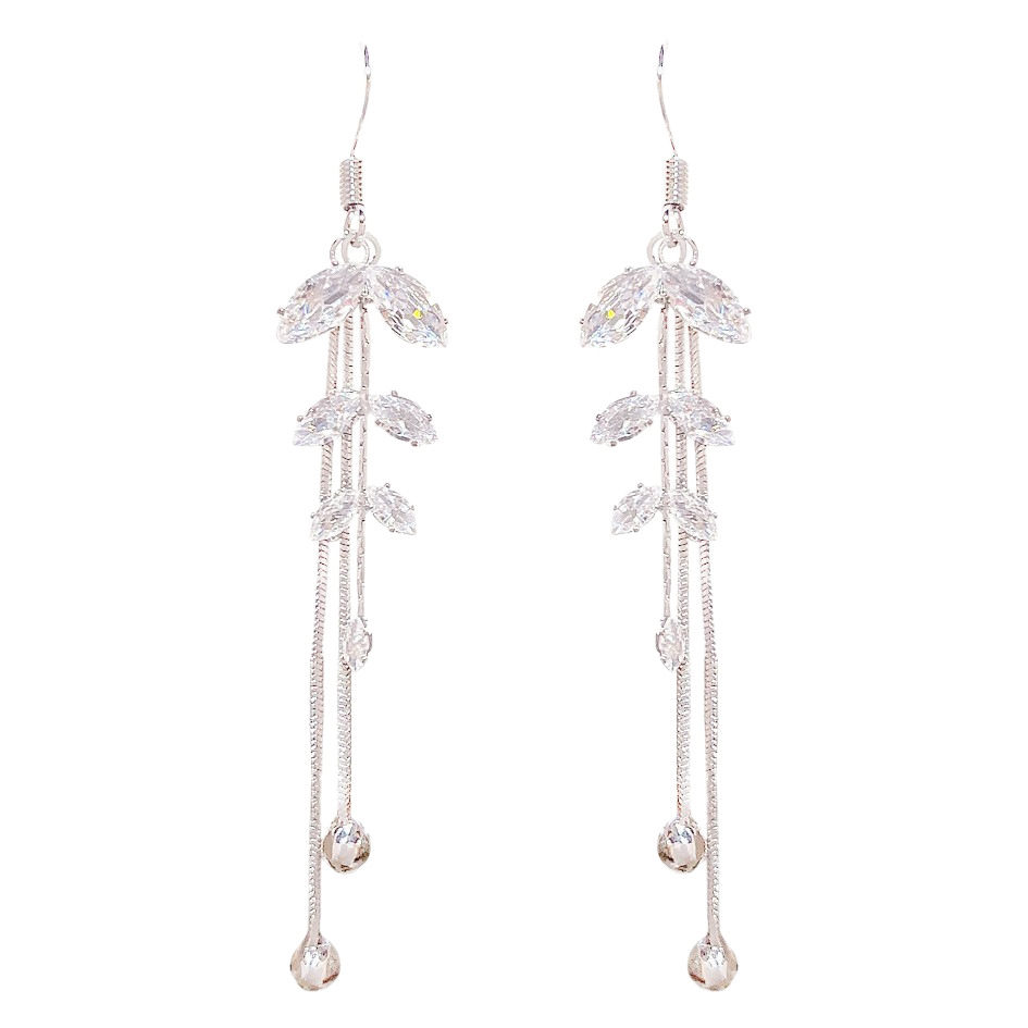 Personalized design wheat ear zircon tassel earrings, light luxury and high-end style, long earrings, fashionable and versatile earrings for women Item Picture