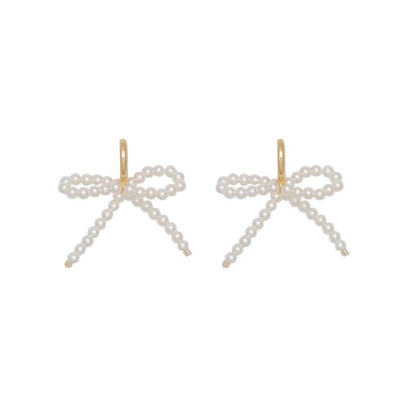 French elegant style bow pearl earrings 2025 new bestseller, high-end earring, women's retro earrings and pendants Item Picture