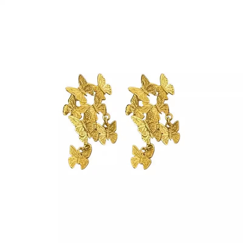 New Chinese-style golden butterfly tassel stud earrings for women, a light luxury and high-end look, are unique and niche earrings Item Picture