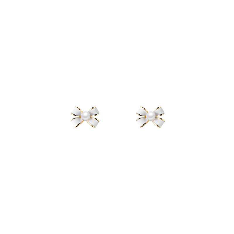 s925 Silver needle bow pearl Earrings in an ins style, with a unique and high-end feel, simple and elegant, versatile earrings for women Item Picture