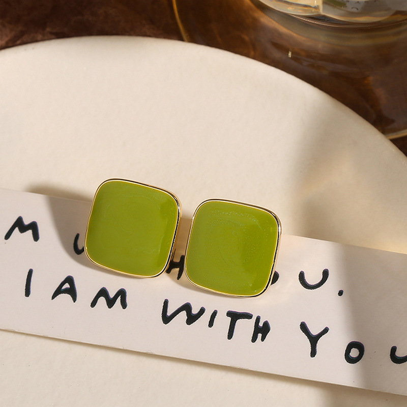 S925 Silver Needle Korean green oil-dripping geometric new trendy square summer niche design Trendy trendy stud earrings Application Scenario