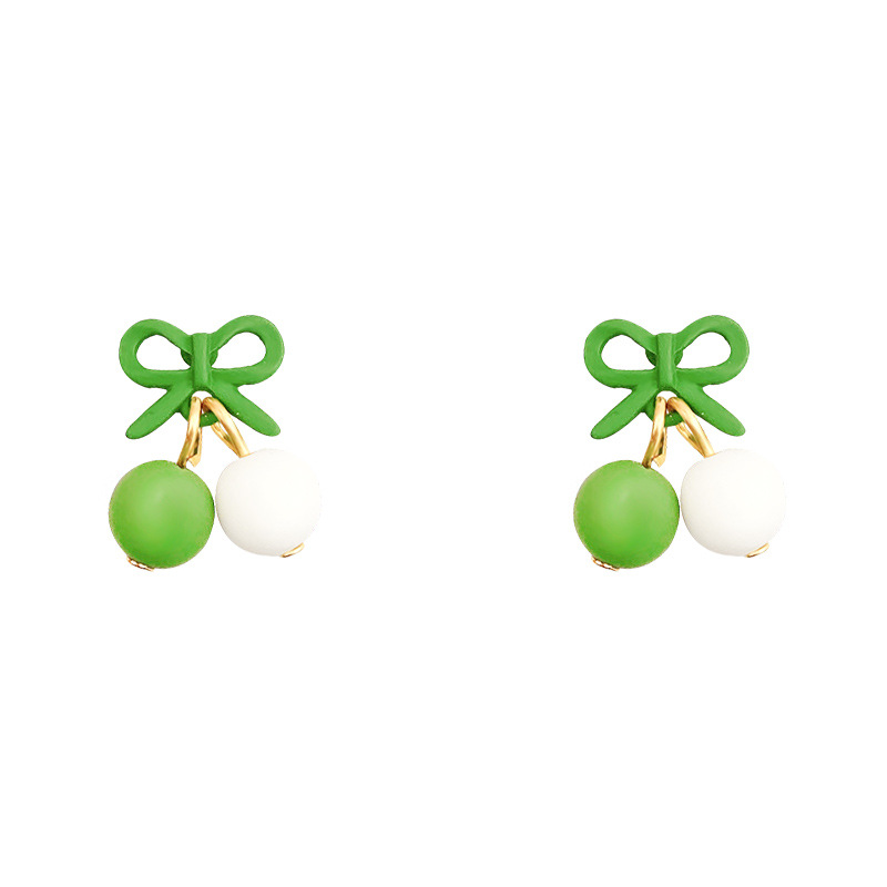 Bow color-blocking ball earrings, unique and niche design, small and cute girl stud earrings, 925 silver needle earrings wholesale Item Picture