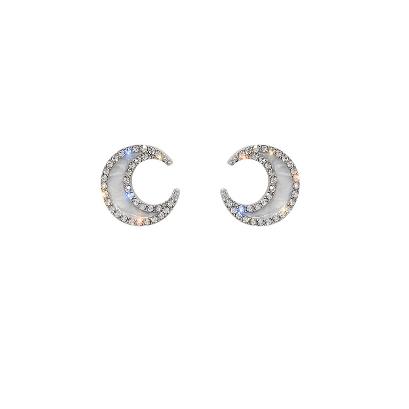 Korean super fairy moon earrings, women's inS-style simple and slightly inlaid zircon elegant earrings, high-end and light luxury earrings Item Picture