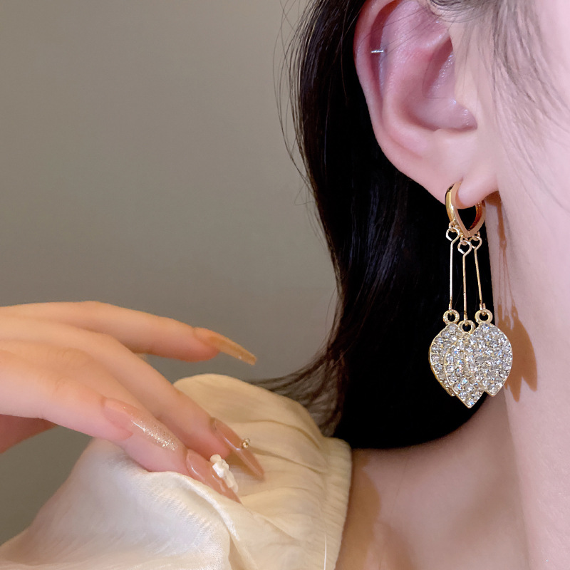 Micro-set light luxury full diamond zirconia tassel earrings for women, Japanese and Korean, exquisite and high-end, noble and fashionable stud earrings, niche earrings details Picture