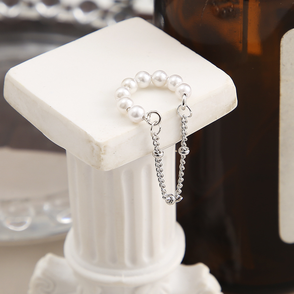 European and American high-end cold style copper bead chain earrings without ear holes, retro pearl imitation double-layer ear bone clips Specification drawing