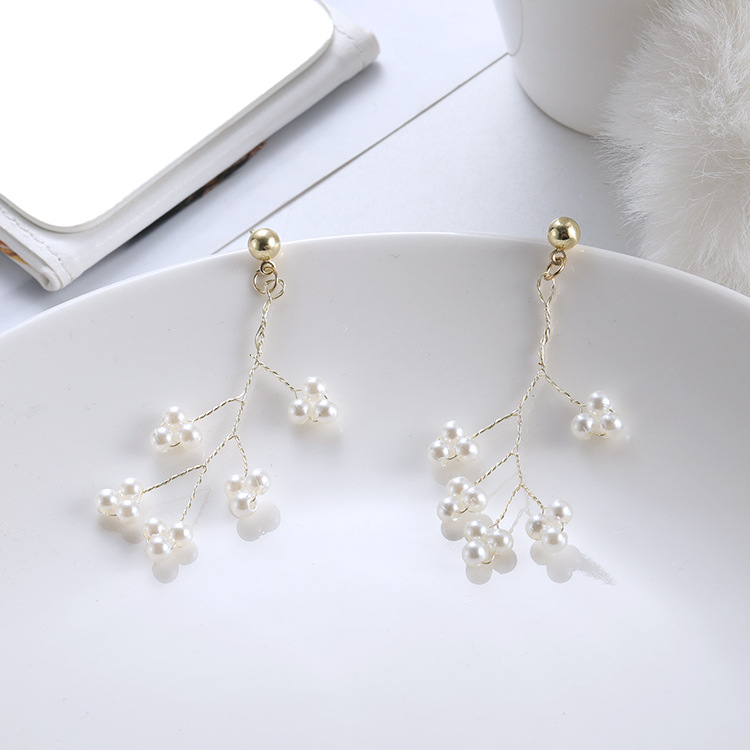 Summer new long earrings for women, hand-woven purple glutinous rice pearl forest-themed branch earrings, simple and elegant details Picture