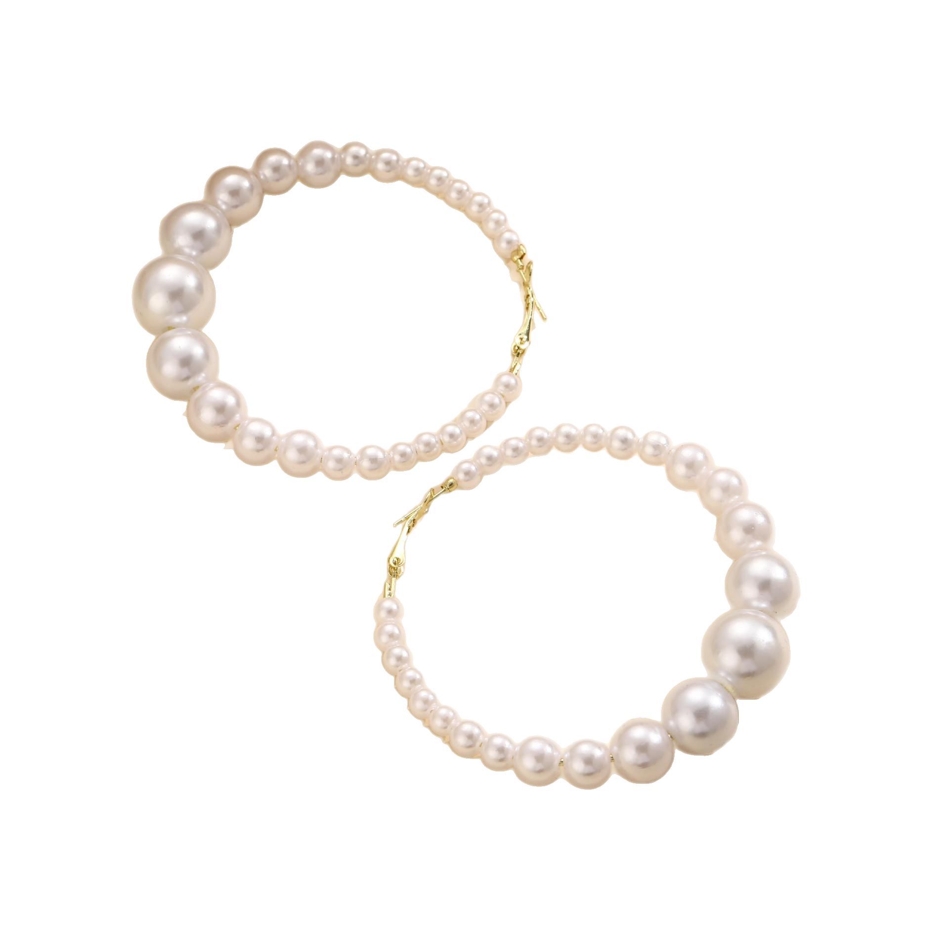 New cross-border artificial pearl round ear rings from Europe and America, exaggerated, individual, high-end, irregular and retro earrings Item Picture