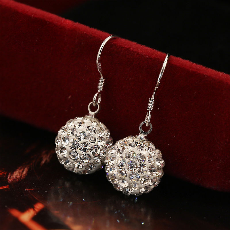 White diamond ball ear hooks S925, silver needle ear hooks and stud earrings, Korean-style fashionable starry sky earrings and earrings for women Specification drawing