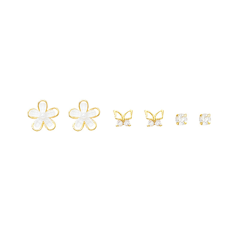 Mini ear studs, silver needles, light luxury and exquisite flower set earrings, feminine charm, versatile and personalized ear piercing earrings Item Picture