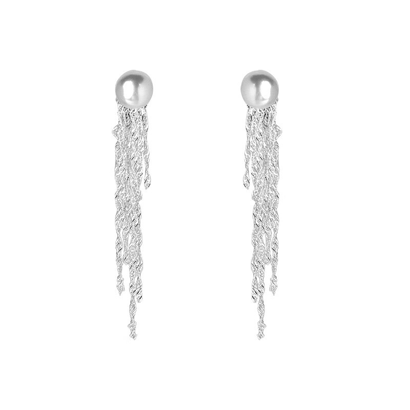 Super fairy French long tassel pearl stud earrings for women, a niche design sense, fashionable and high-end earrings, elegant and simple earrings Item Picture