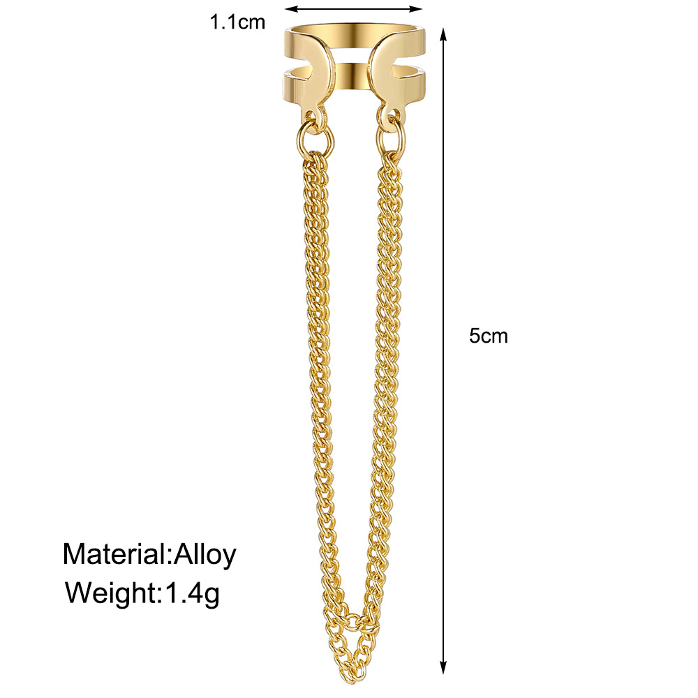 New personalized double-layer metal chain tassel earrings from Europe and America, creative and niche hip-hop style, no ear piercings, ear bone clips details Picture