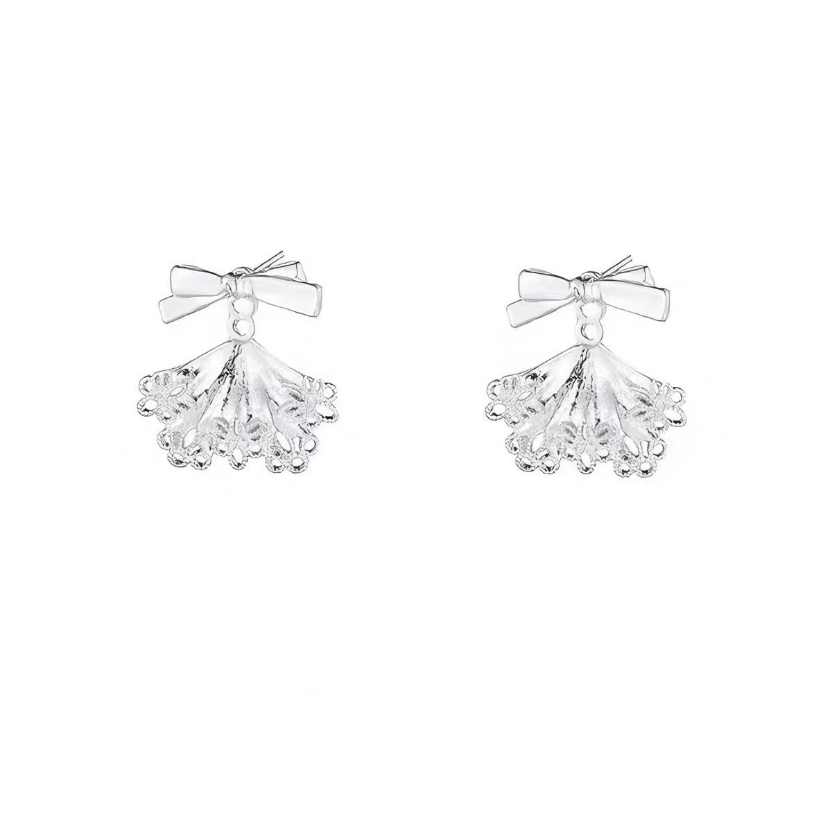 Two-wear style ~ Bow lace skirt-hem earrings for women, a light luxury and high-end look, and exquisite and versatile ear studs Item Picture