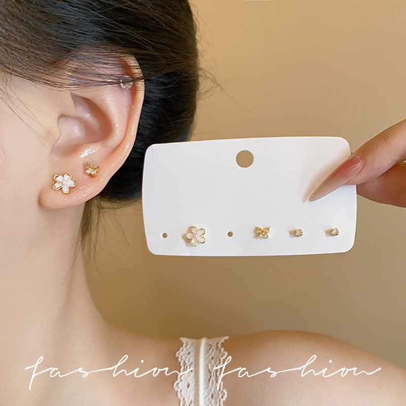Mini ear studs, silver needles, light luxury and exquisite flower set earrings, feminine charm, versatile and personalized ear piercing earrings details Picture