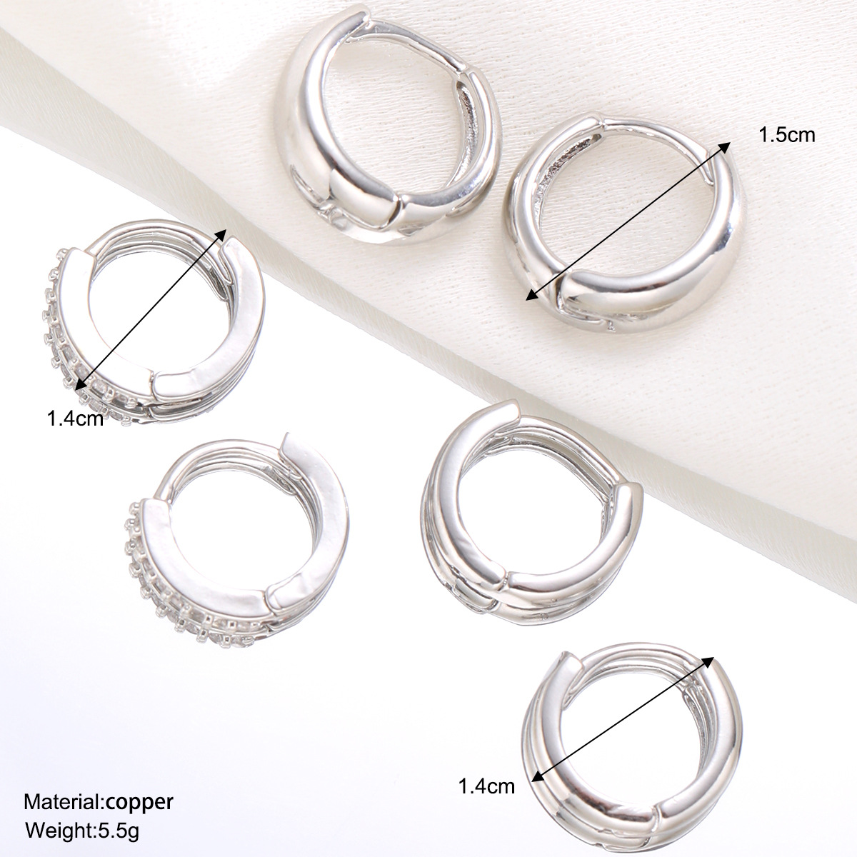 A 3-piece set of fashionable, simple and versatile Instagram-style, minimalist, diamond-shaped, and water-drop copper earrings details Picture