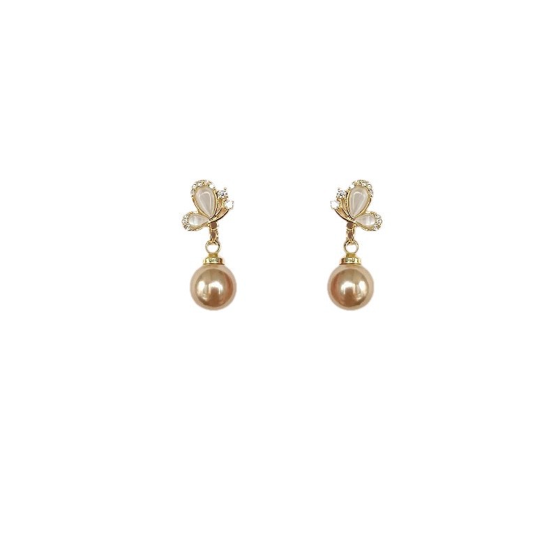 French micro-inlaid zircon butterfly pearl earrings, women's light luxury and versatile earrings, exquisite, small and high-end earrings Item Picture