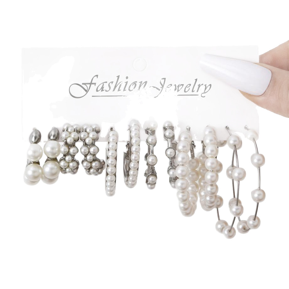 Cross-border metal earrings High-end earring set 6-piece geometric square vintage pearl earrings earrings Item Picture