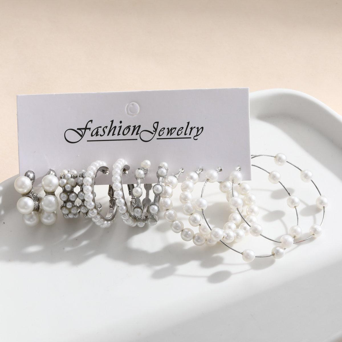 Cross-border metal earrings High-end earring set 6-piece geometric square vintage pearl earrings earrings Specification drawing