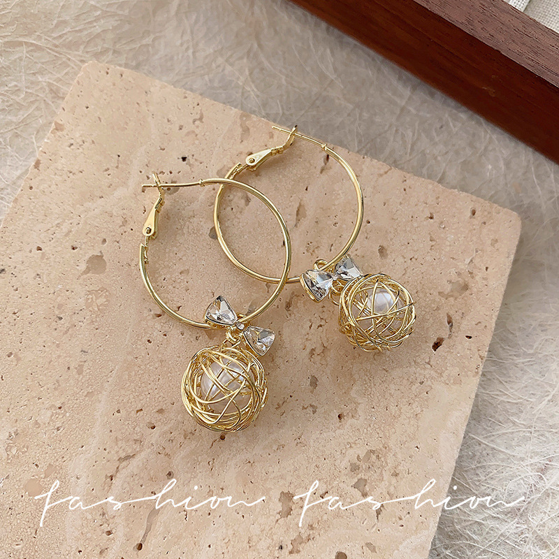 High-end design sense zircon bow diamond ball ear hook light luxury earrings, Korean Internet celebrity style ear buckles and earrings for women Application Scenario