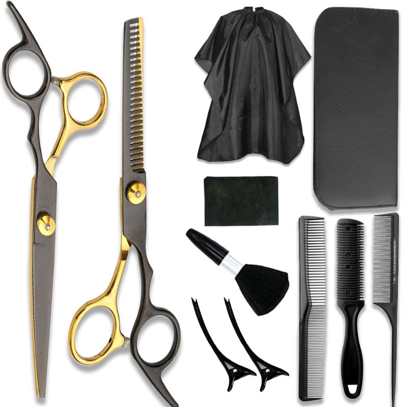 Factory direct sales of black gold hairdressing scissors, special flat scissors for hair care, thin and broken hair clippers, and household hairdressing scissors sets undefined