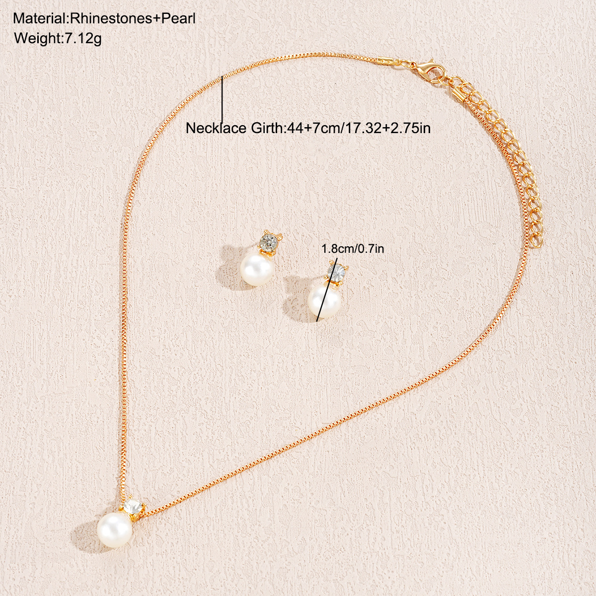 New cross-border European and American zircon imitation pearl earrings and necklaces set, creative, niche and fashionable women's accessories wholesale in Yiwu Specification drawing