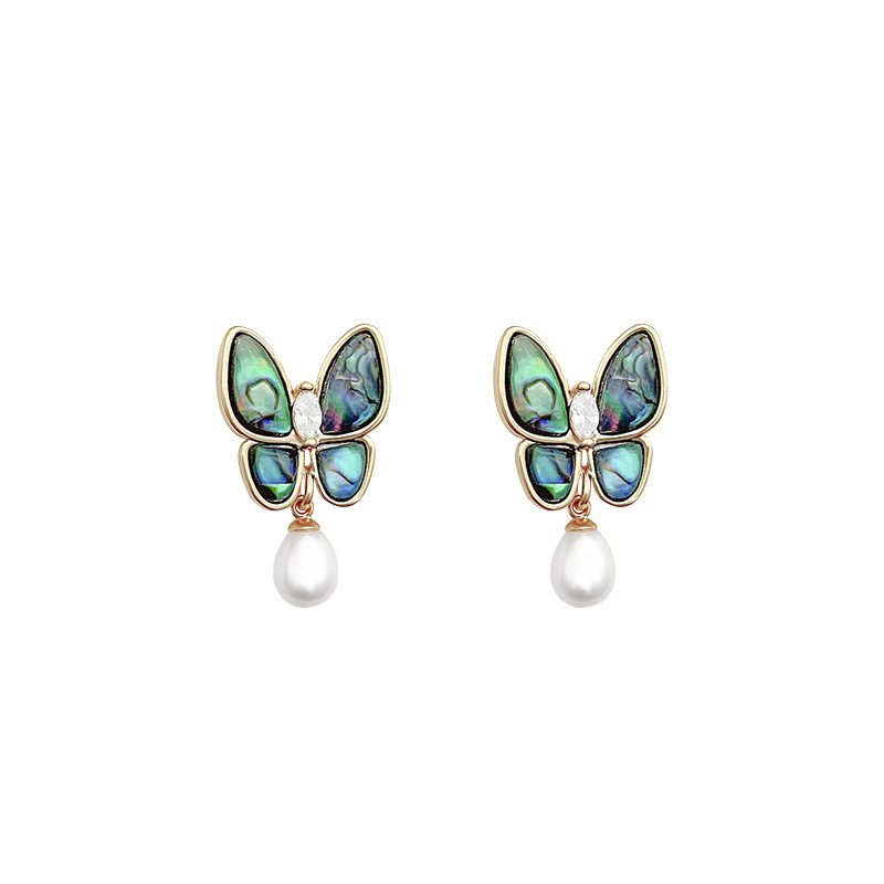 Natural white mother-of-pearl freshwater Baroque pearl earrings for women, light luxury and dazzling style, butterfly stud earrings, high-end earrings Item Picture