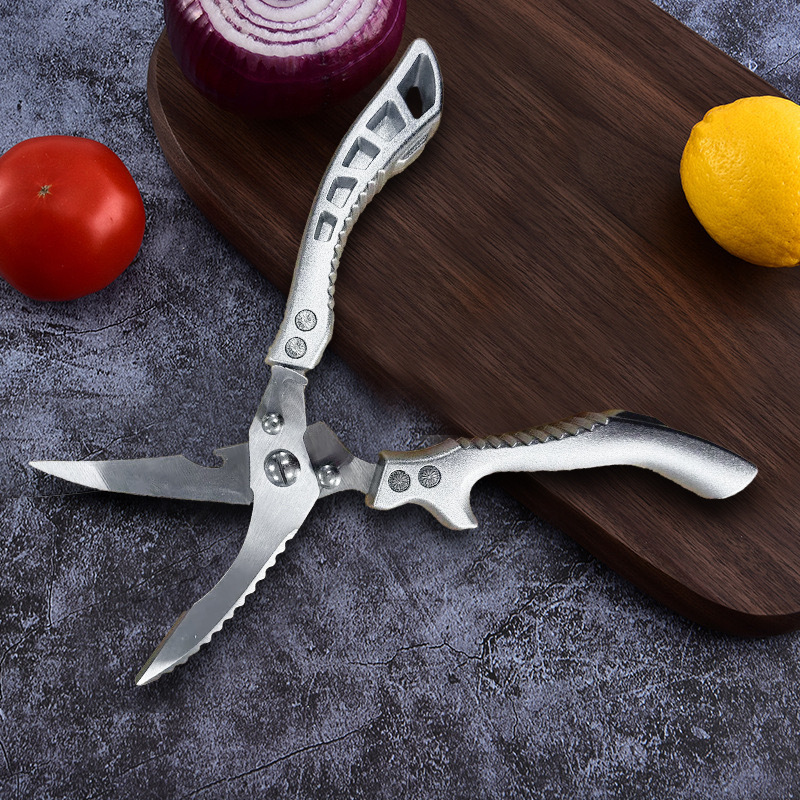 Stainless steel multi-functional powerful chicken bone scissors, sharp household food scissors for removing chicken and fish bones, aluminum handle kitchen scissors details Picture
