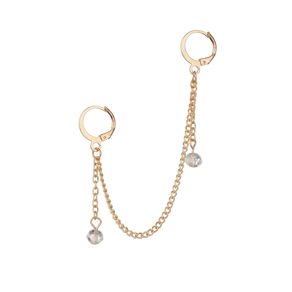 European and American style exaggerated water diamond chain tassel alloy women's double ear hole earrings and accessories Item Picture