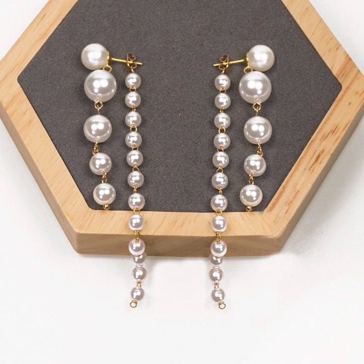 925 Silver Needle Long tassel pearl earrings, European and American exaggerated design pearl earrings, fashionable and individual earrings for women full figure