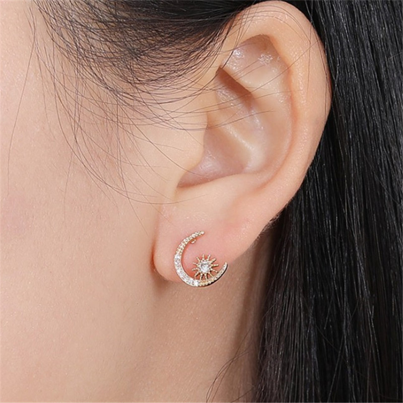 S925 Silver Needle Sun Moon Star Korean Version Asymmetrical Stud Earrings Star Moon Stud Earrings for Women, Elegant style Application Scenario