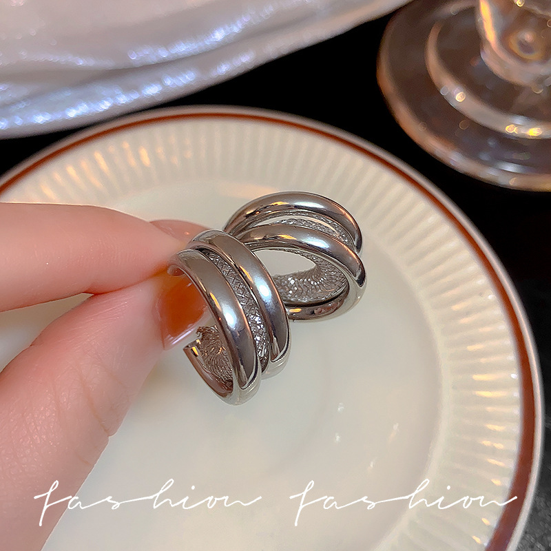 Silver cold style hollowed-out stud earrings, French high-end and elegant style earrings, women's niche design, simple and exquisite earrings full figure