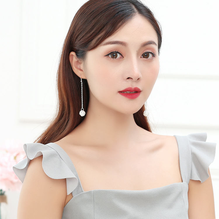 Korean retro hollowed-out metal woven spherical geometric circle earrings, long tassel earrings, women's factory wholesale details Picture