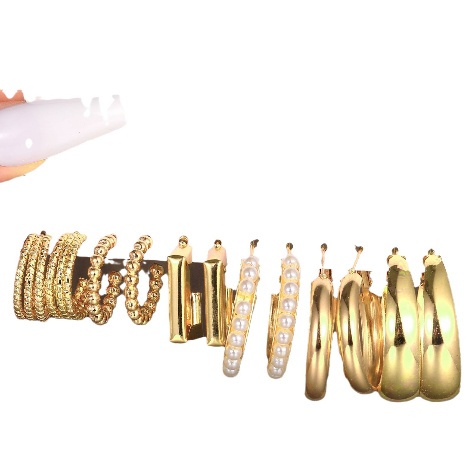 A new 6-piece set of high-end C-shaped geometric earrings with creative and fashionable golden twist earrings from Europe and America Item Picture