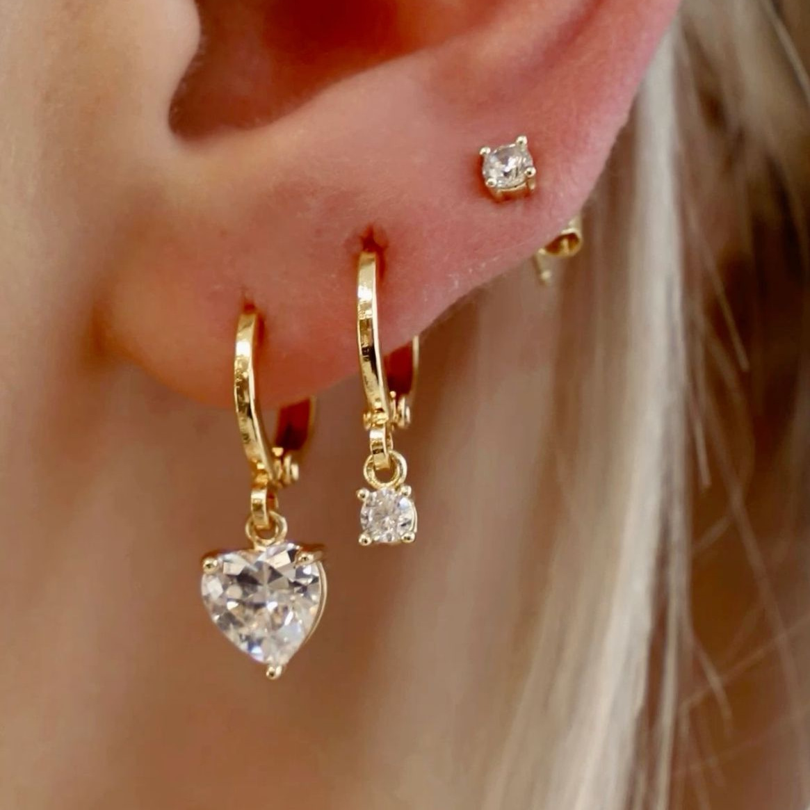 New European and American fashion cross-border geometric heart-shaped zircon copper earrings 3-piece set earrings, light luxury and high-end women's earrings full figure