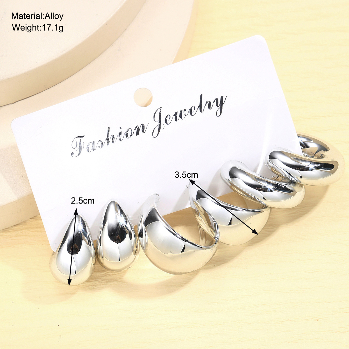 A 3-piece set of high-end, creative, retro and simple metal personalized earrings with a touch of style from Europe and America details Picture