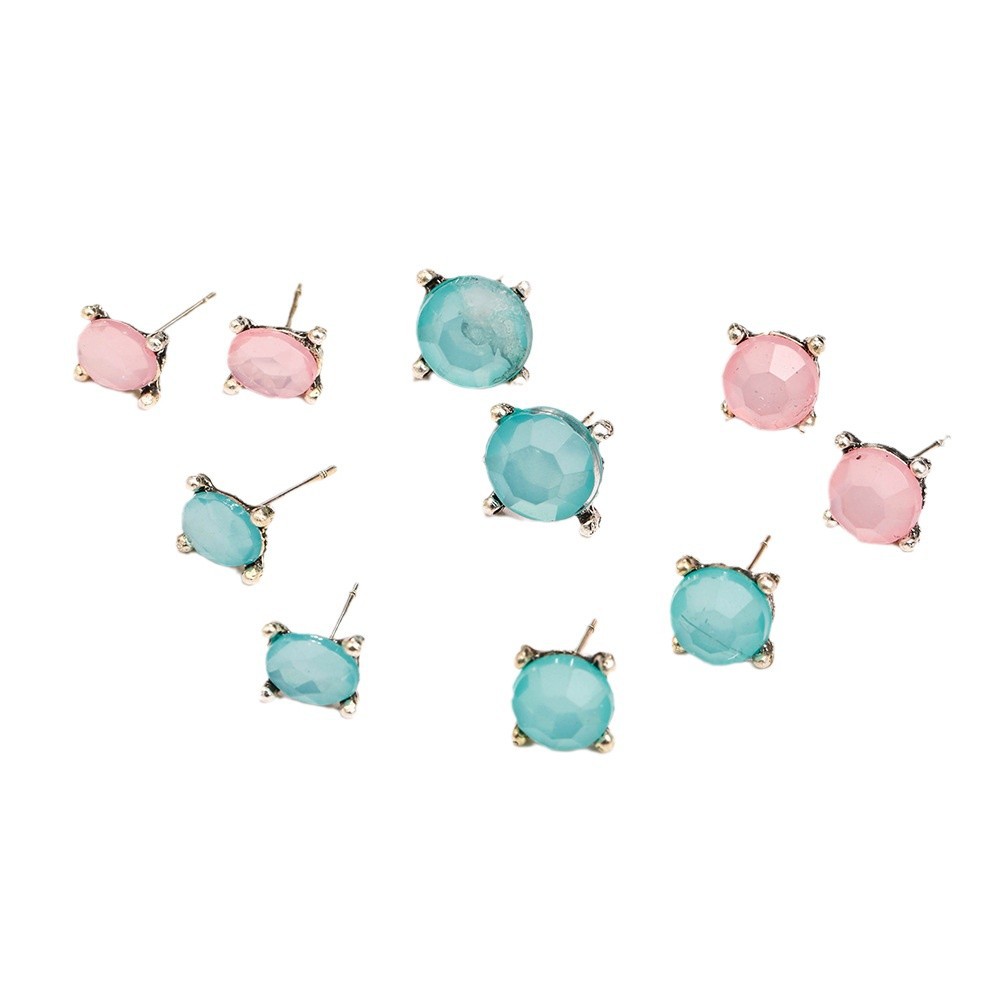 Cross-border jewelry: simple, fashionable, retro geometric multi-color zircon stud earrings set, multi-color dazzling 5-piece women's earrings Item Picture