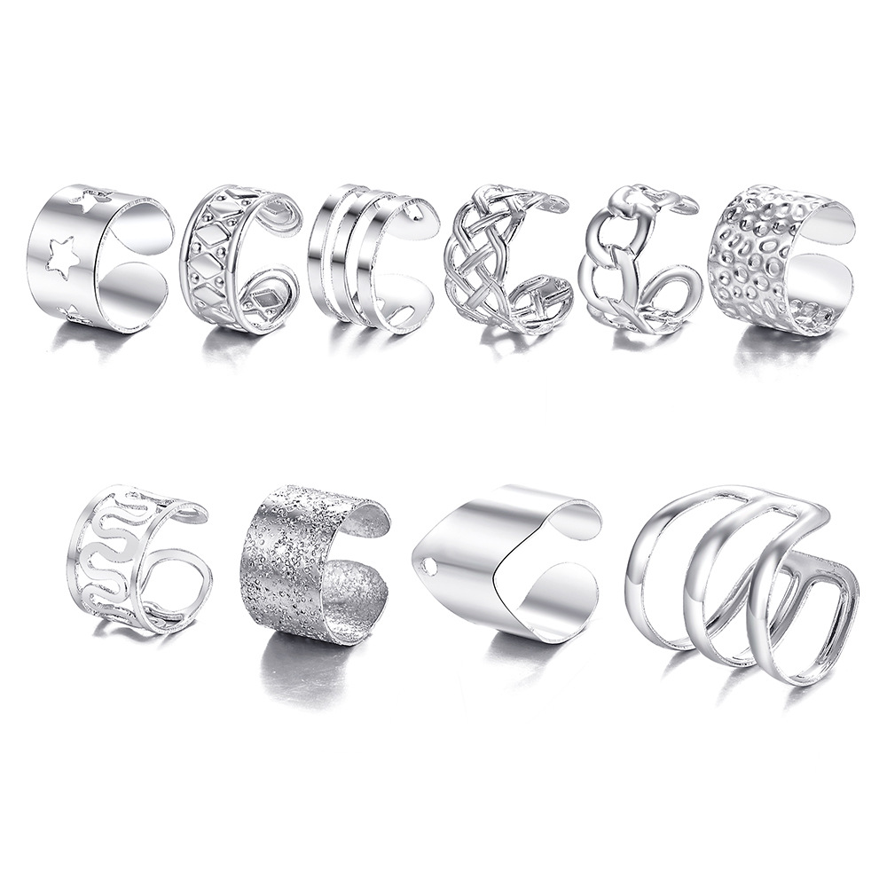 A 10-piece set of high-end and niche female personalized golden hollowed-out C-shaped ear clips without ear piercings, a new cross-border style full figure