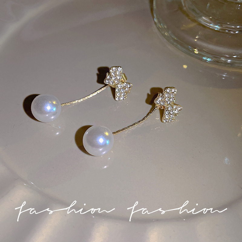 Bow tassel pearl earrings for women, s925 silver needle, elegant, fashionable and unique. Two pairs of high-end earrings and earrings for women Specification drawing