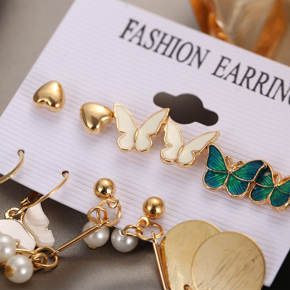 52198 New European and American cross-border circular tassel Earrings, creative butterfly Imitation Pearl Earrings Set of 6 pieces Specification drawing