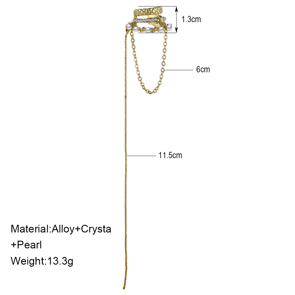 European and American high-end style, cold and elegant, no ear hole chain earrings, trendy dot diamond, long tassel ear bone clip, single piece Specification drawing