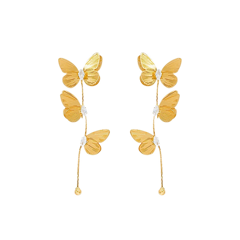 925 silver needle vintage exaggerated golden tassel earrings, female Internet celebrity light luxury high-end stud earrings, elegant and versatile earrings Item Picture