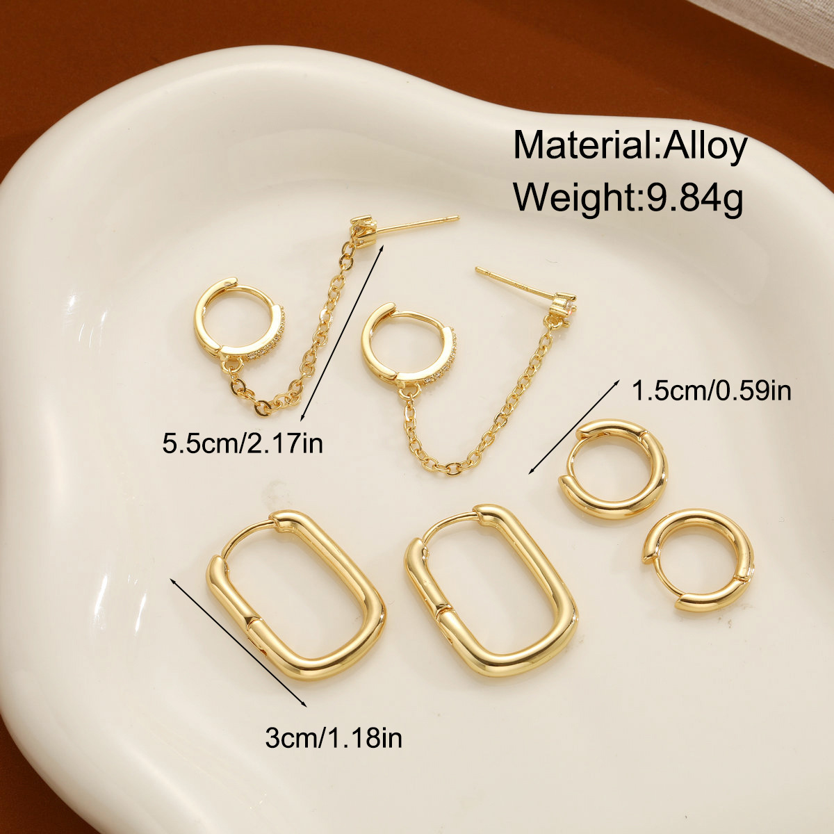New cross-border geometric oval U-shaped ear buckles, light luxury and fashionable diamond-encruffled ear rings, simple and elegant chain earrings details Picture