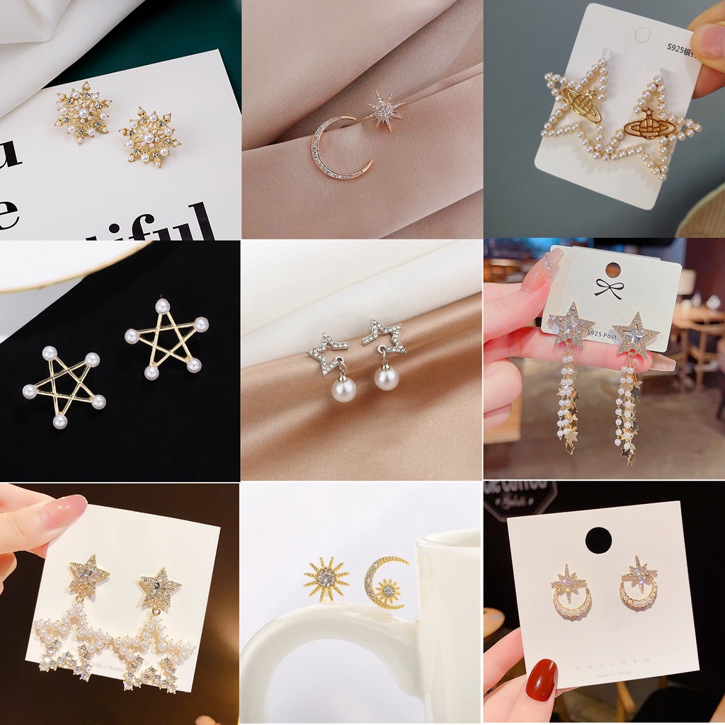 Direct sales from Dongdaemun Star Ear Stud, Pearl Moon Full Diamond, high-end and elegant ladies' ear stud manufacturer full figure